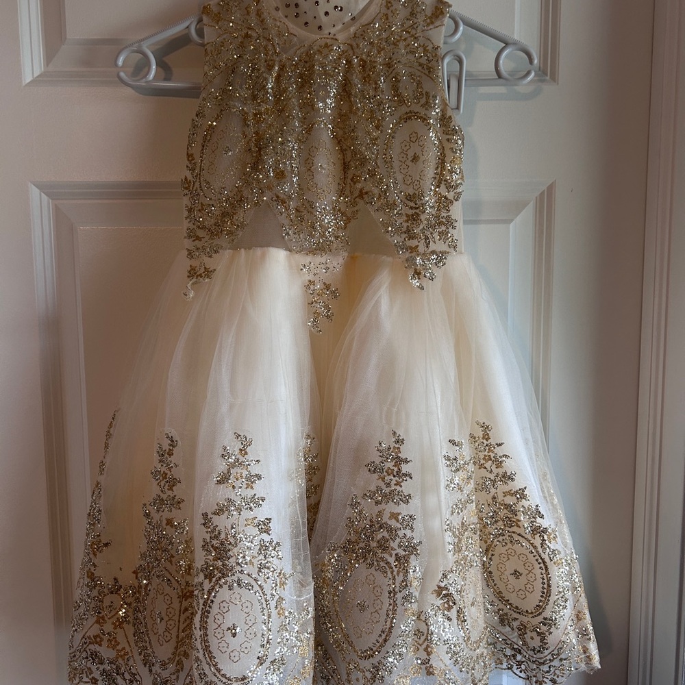 Elegant Gold and Cream Kids Dress